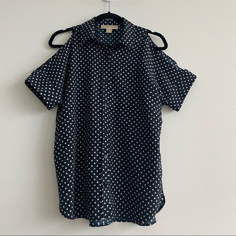MICHAEL Michael Kors Navy Polka Dot Top Size Small
